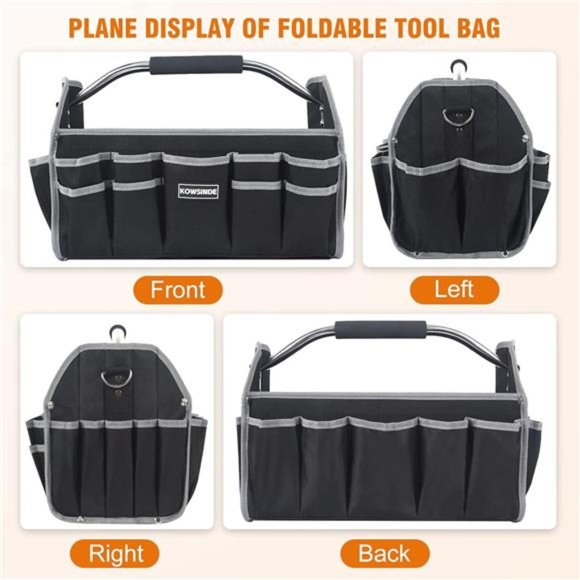 16 Inch Tool Bag, 26 Pockets, Steel Handle and Removable Shoulder Strap - Picture 4 of 6